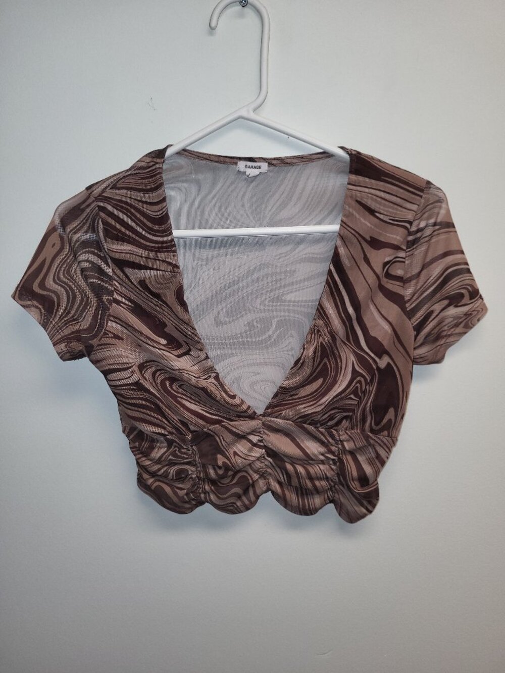 Garage Women's Brown Swirl Marble Print Mesh Crop Top Size M